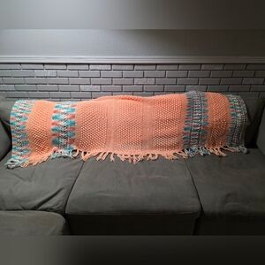 Large Hand Made Knit Throw 6 Foot Long By 55 Tall Peach